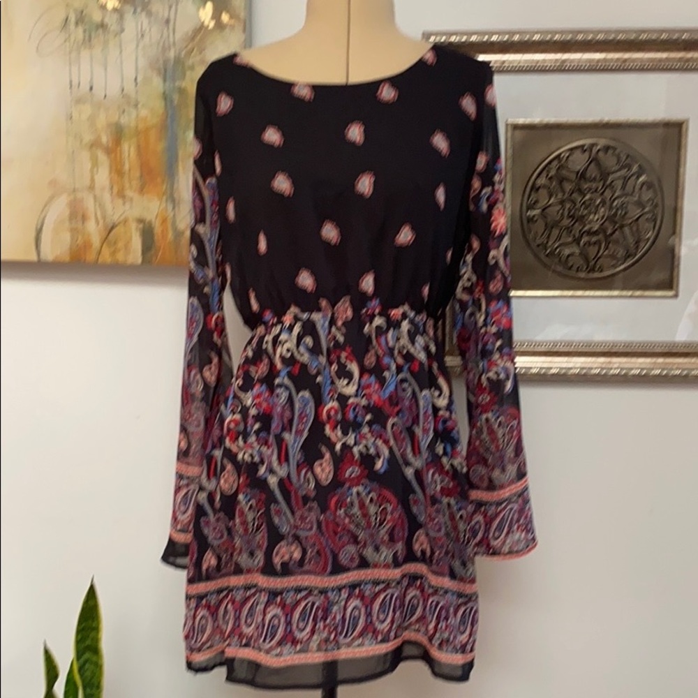 Long sleeve print dress, L